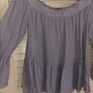 off the shoulder sear-suckered top